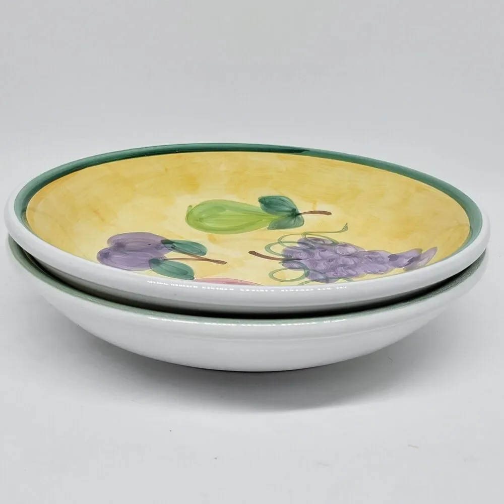 2 Caleca Frutta  8.5” Soup Pasta Bowl Fruit Hand Painted Italy Discontinued